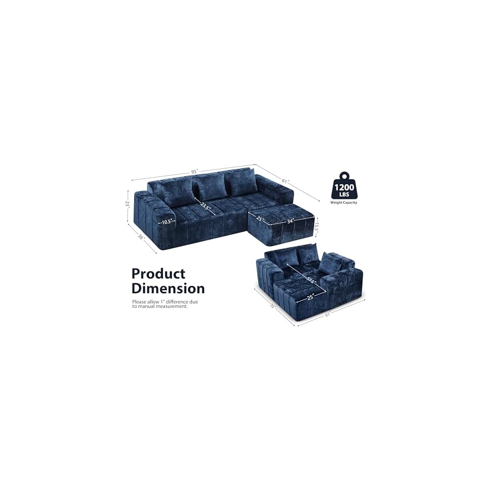 95" Modular Sectional Sofa with Chaise,Blue