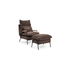Accent Recliner Chair with Ottoman, Modern Fabric Armchair, Upholstered Sofa Bed for Living Room Bedroom, Small Space 4055 (Black Frame, Brown)