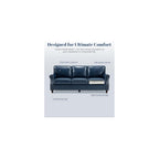 Faux Leather Sofa, Mid Century Modern Couch with Rolled Arm & Nailhead Trim for Living Room, Office - Blue
