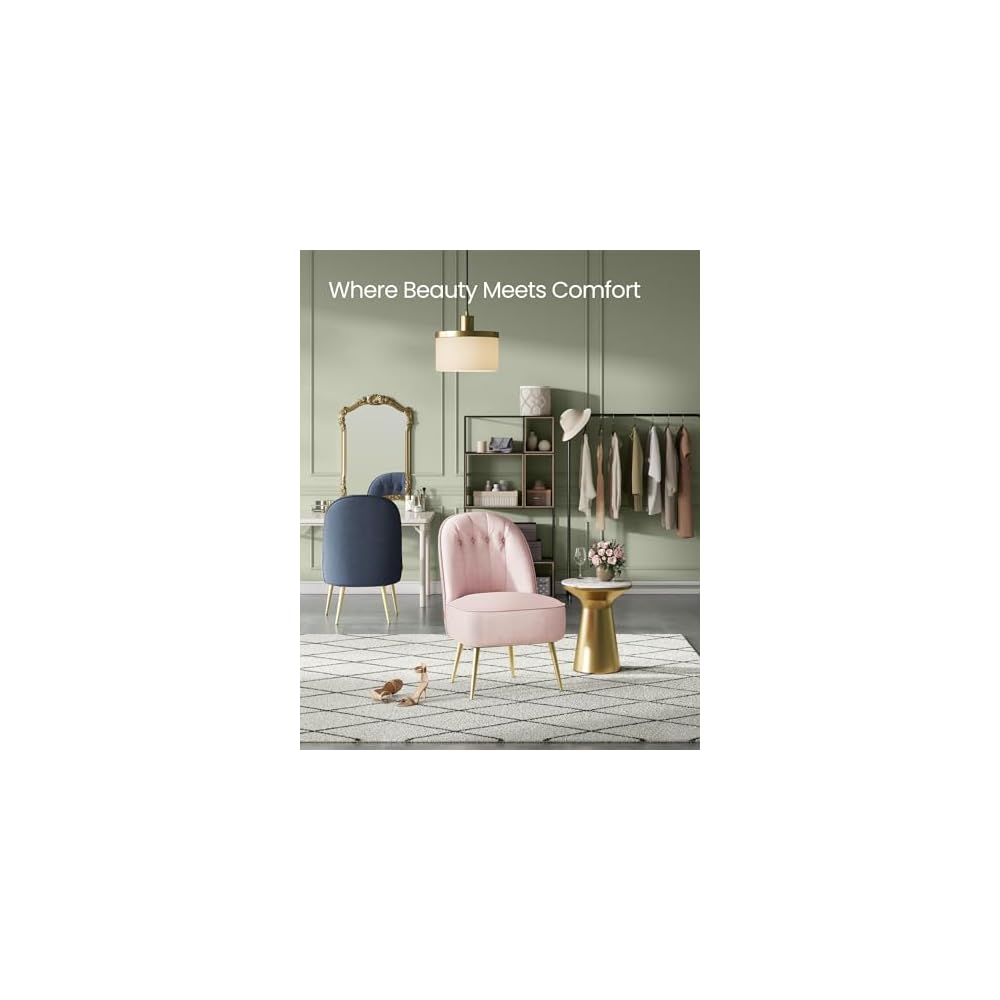 Accent Chair, Velvet Vanity Chair, Metal Legs, Shell-Shaped Back