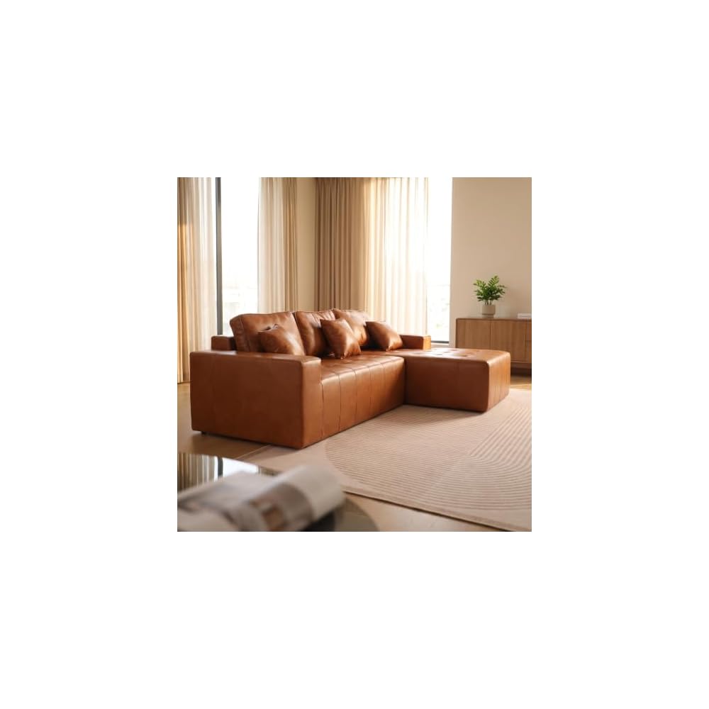 L Shaped Sectional Sofa, Faux Leather Chaise Couch for Living Room