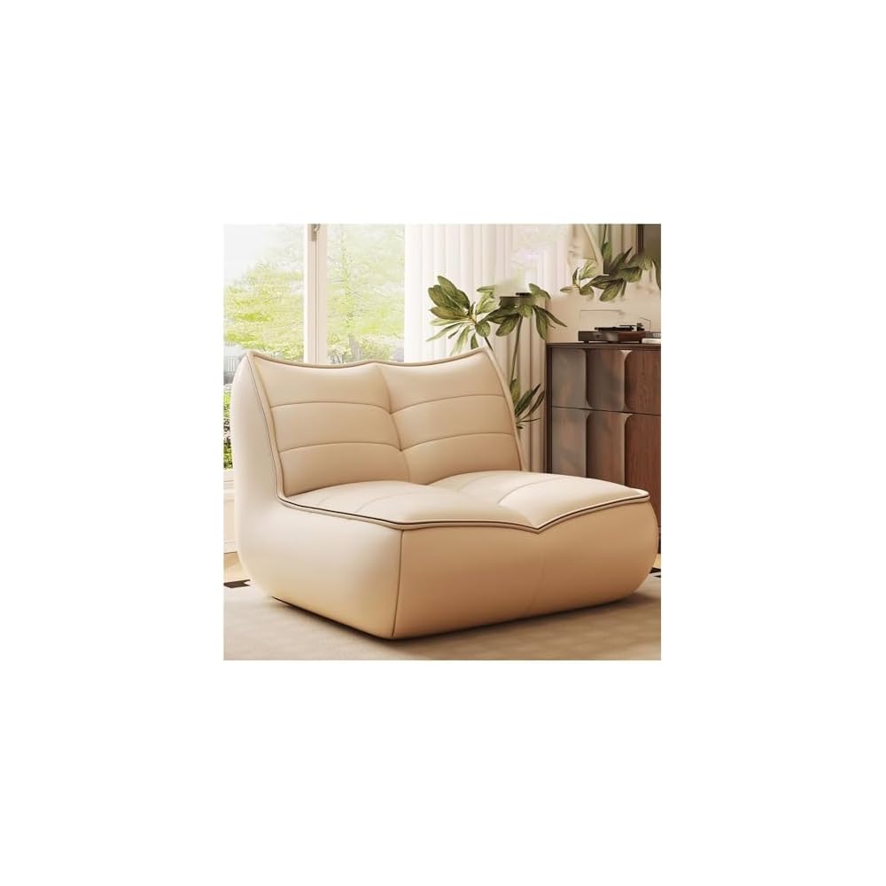 PU Lounge Chair American Luxury Home Furnishings Lying Down Sleeping Leisure Retro Caterpillar Lazy Sofa 110° Ergonomic Floor Recliner Single Seat Beanbag for Living Room Bedroom （with Footstool）