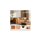 Breathing Leather Recliner Sectional Sofa, 5-Seat Power Reclining Sectional Couch with Adjustable Headrest&Storage Console, L Shaped Leather Couch for Living Room (Light Brown)
