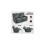 Loveseat Recliner Sofa, Reclining Loveseat Couch, Reclining Couch with Console, USB Port, US Outlets, and Cup Holders, 2-Seater Sofa for Living Room
