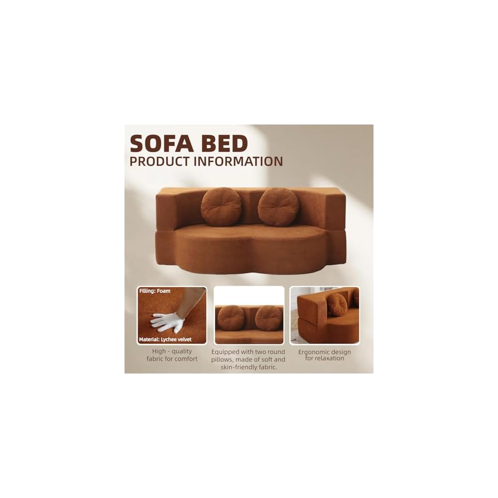 76" Folding Sofa Bed, Twin Size Convertible Design, Orange