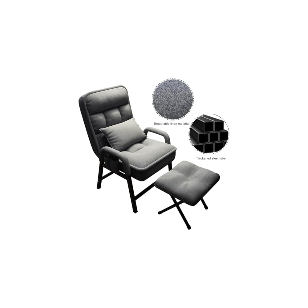 Modern Adjustable Backrest Loun Chair with Metal e – Comfortable Armchair with Footrest and Side kets for Living Room and Bedroom