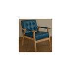 Modern Leather Upholstered Accent Chair for Living Room and Dining Chairs Mid Century Sofa Chair with Armrests Button Wingback Reading Chair for Bedroom or Reception Room Blue Colo