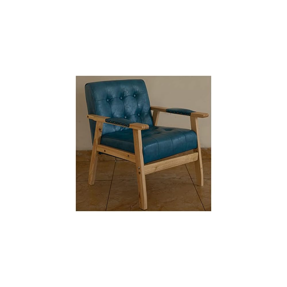 Modern Leather Upholstered Accent Chair for Living Room and Dining Chairs Mid Century Sofa Chair with Armrests Button Wingback Reading Chair for Bedroom or Reception Room Blue Colo