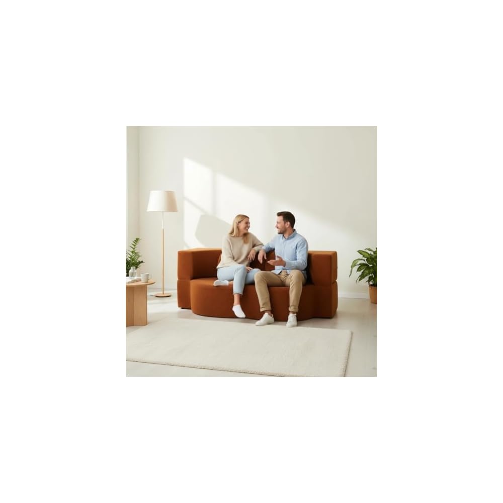 76" Folding Sofa Bed, Twin Size Convertible Design, Orange