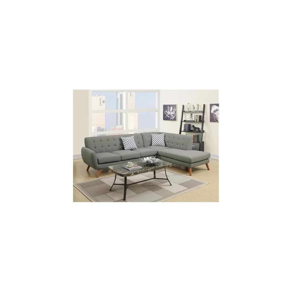 Bobkona Belinda Linen-Like Polyfabric SECTIONAL in Grey