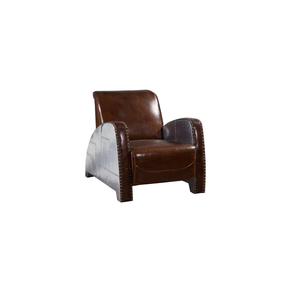Aviator 1 Seater Sofa Aluminum & Leather Chair Mid Century Decor Aviation Furniture for Living Room, Home & Office