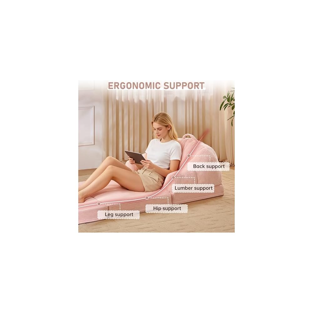 Folding Sofa Bed, 3-in-1 Convertible Boneless Couch with Handle, Floor Lounger & Sleeper Chair for Adults, Comfy Folding Couch Single Sofa for Living Room Bedroom, Pink