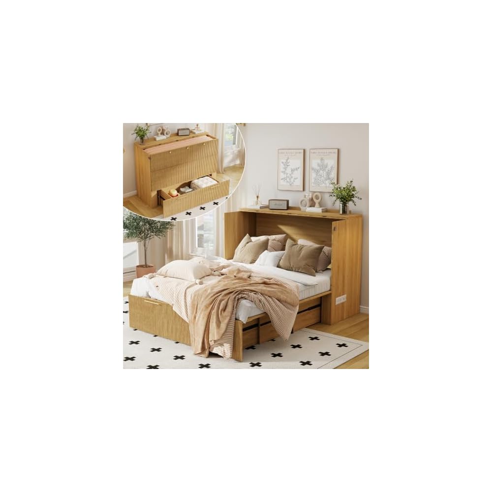 Full Size Murphy Bed Cabinet: Oak Foldable Murphy Bed