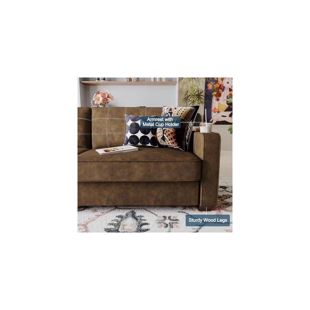 80 Inch Brown Faux Leather Sofa Couch