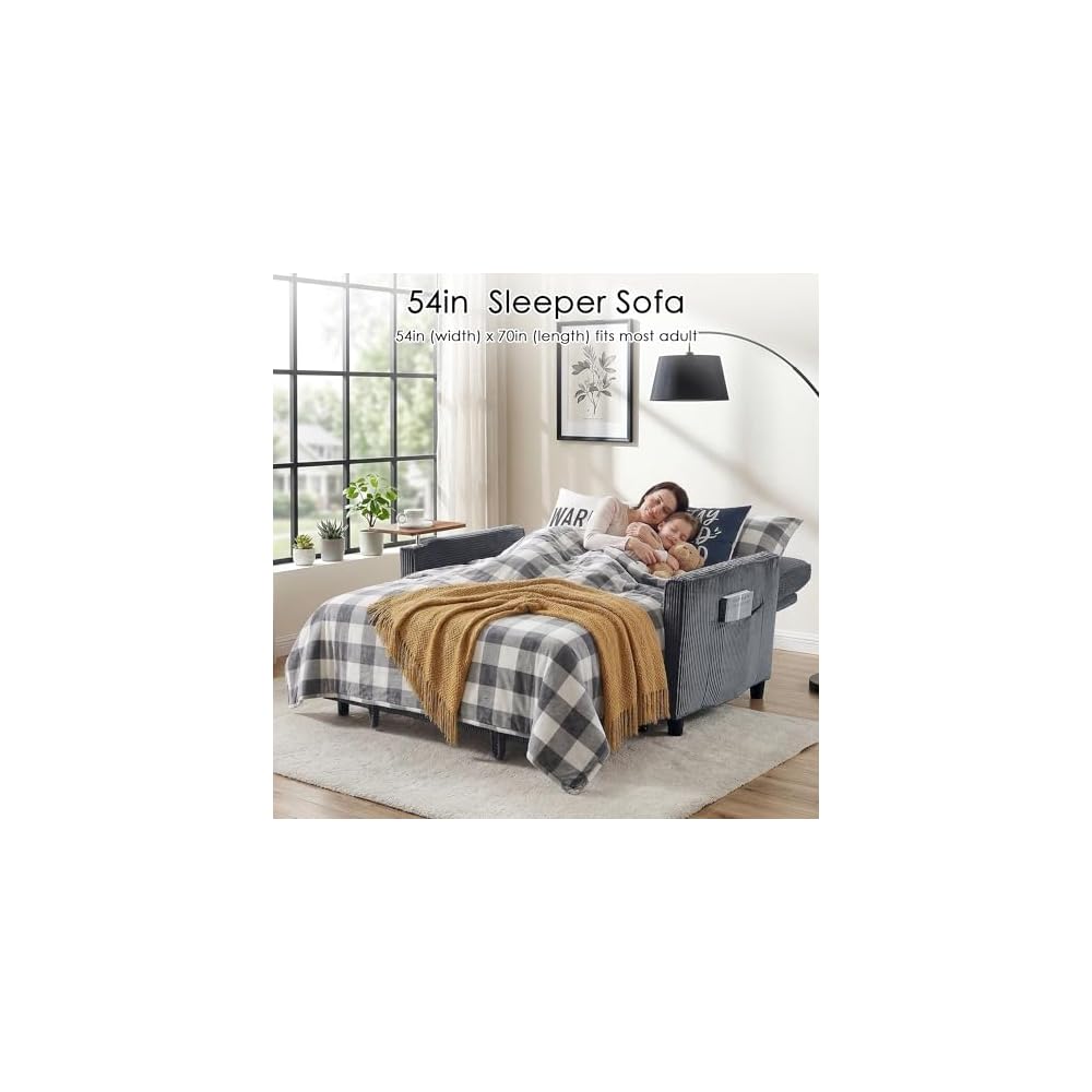 55'' Sleeper Sofa Bed, Convertible Pull Out Couch(Darkgrey)