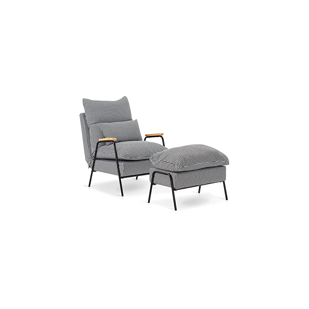 Accent Recliner Chair with Ottoman, Modern Fabric Armchair, Upholstered Sofa Bed for Living Room Bedroom, Small Space 4055 (Black Frame, Brown)