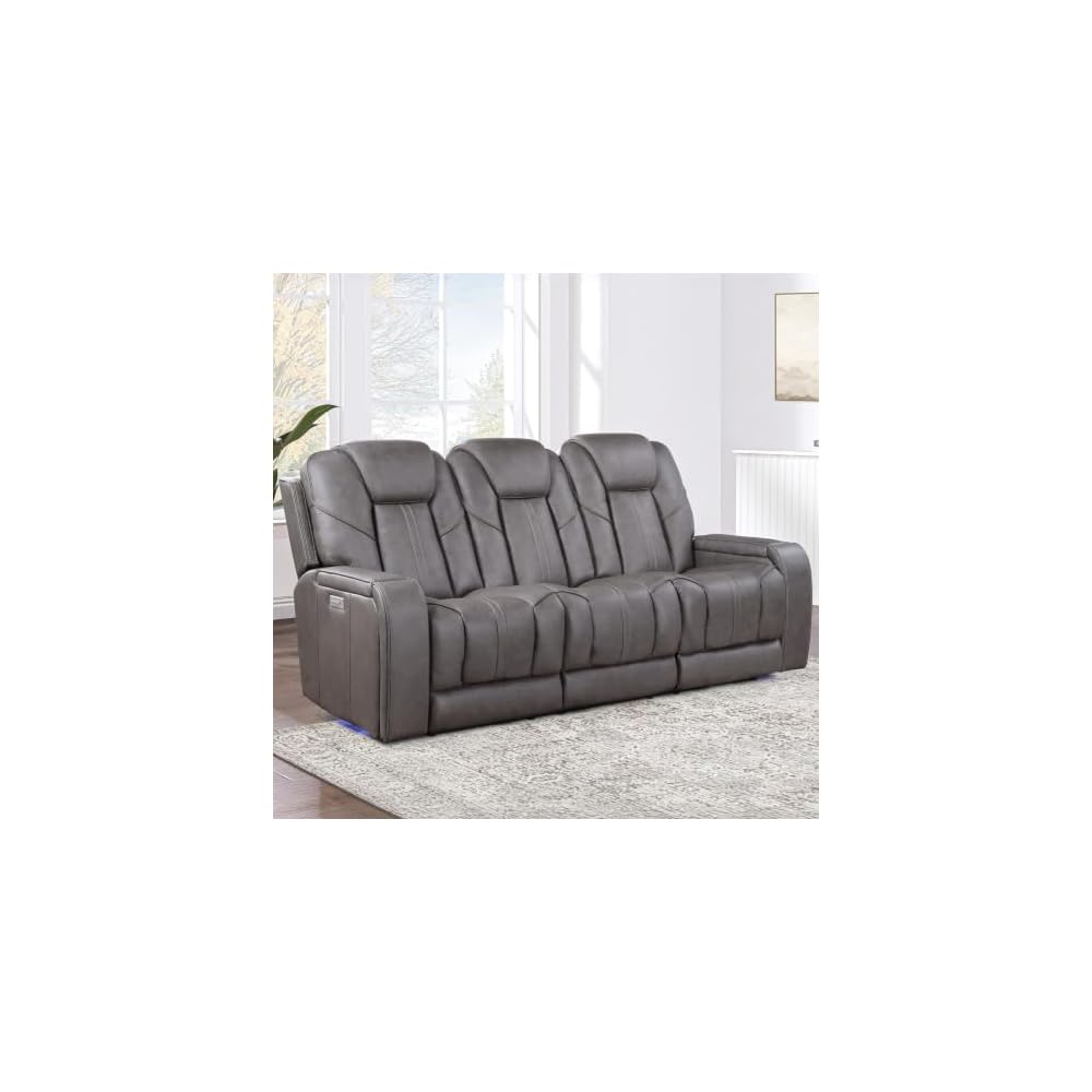 Daniel Triple Power Leather Theater Sofa in Gray