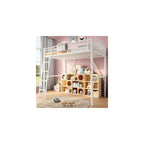 Loft Bed White Twin with Storage Bag, Metal Twin Size Loft Beds for Kids with Convertible Ladder, Safety Guard Rails and Anti-tip Nails for Teenager，Girls or Boys (White)
