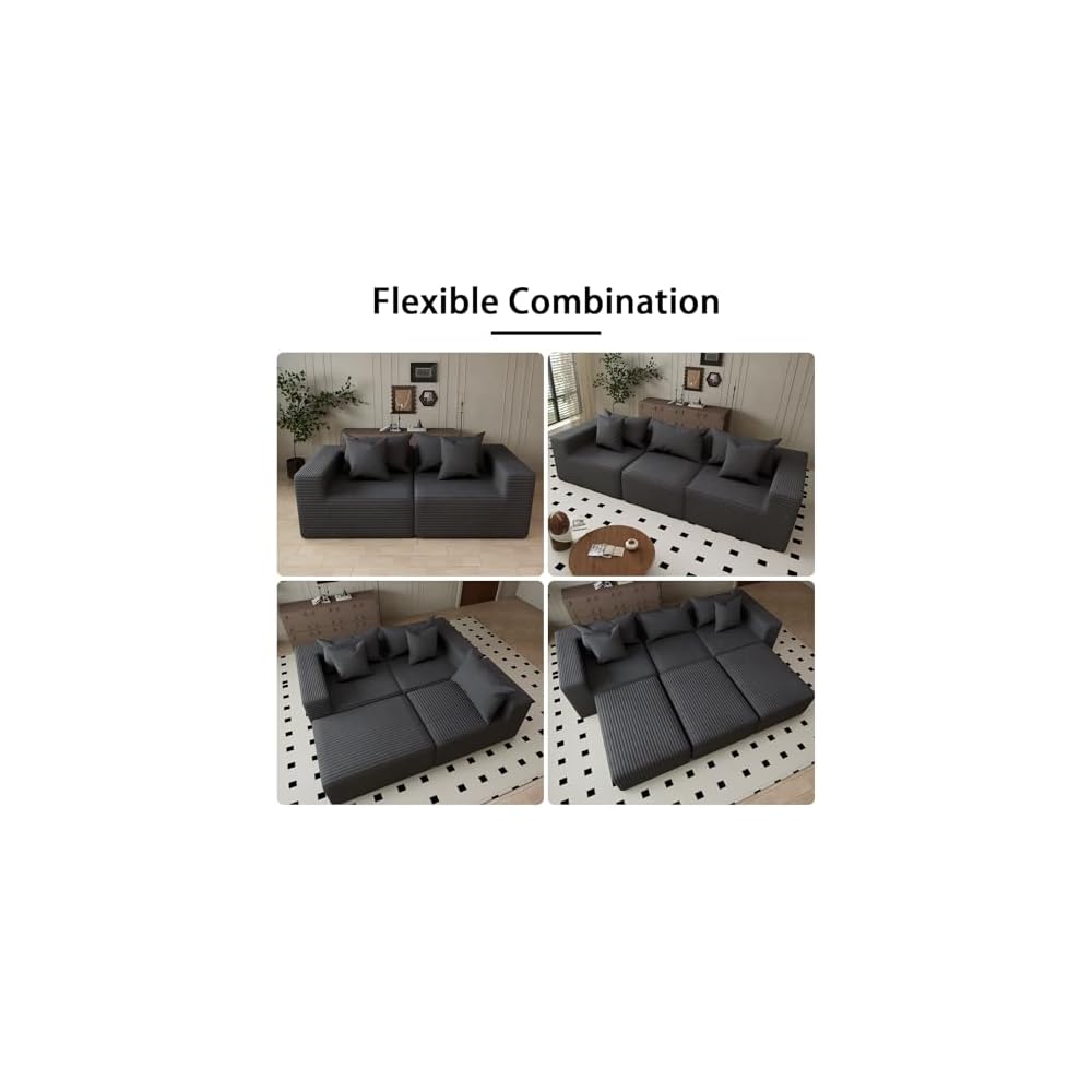 Oversized Cloud Couch Ottoman, Frameless Wide-Wale Corduroy Footrest for Living Room, High-Density All-Foam Large Rectangle Boneless Ottoman Coffee Table for Sectional Sofa (Charcoal, Ottoman)