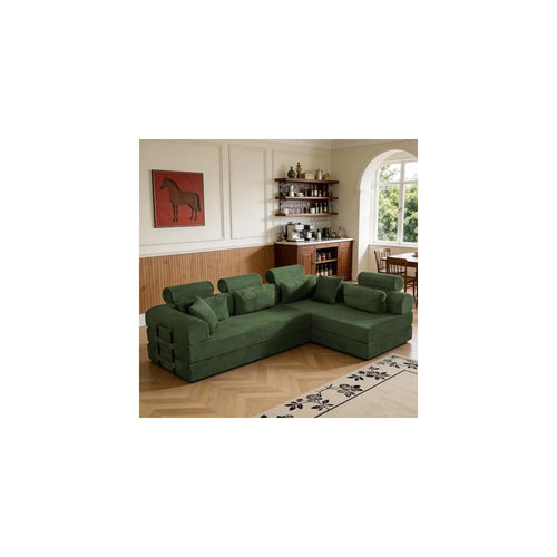 106" L-Shaped Boneless Cloud Sofa with Headrest Pillows and Toss Pillows, Modern Free Combination Modular Foam Sofa Foldable Floor Cloud Couches,No Assembly Required