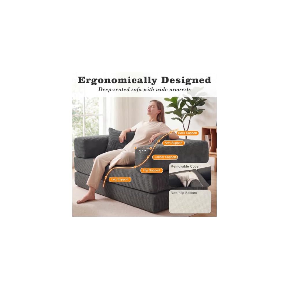 63" Convertible Futon Sofa Bed Boneless Couch for Living Room