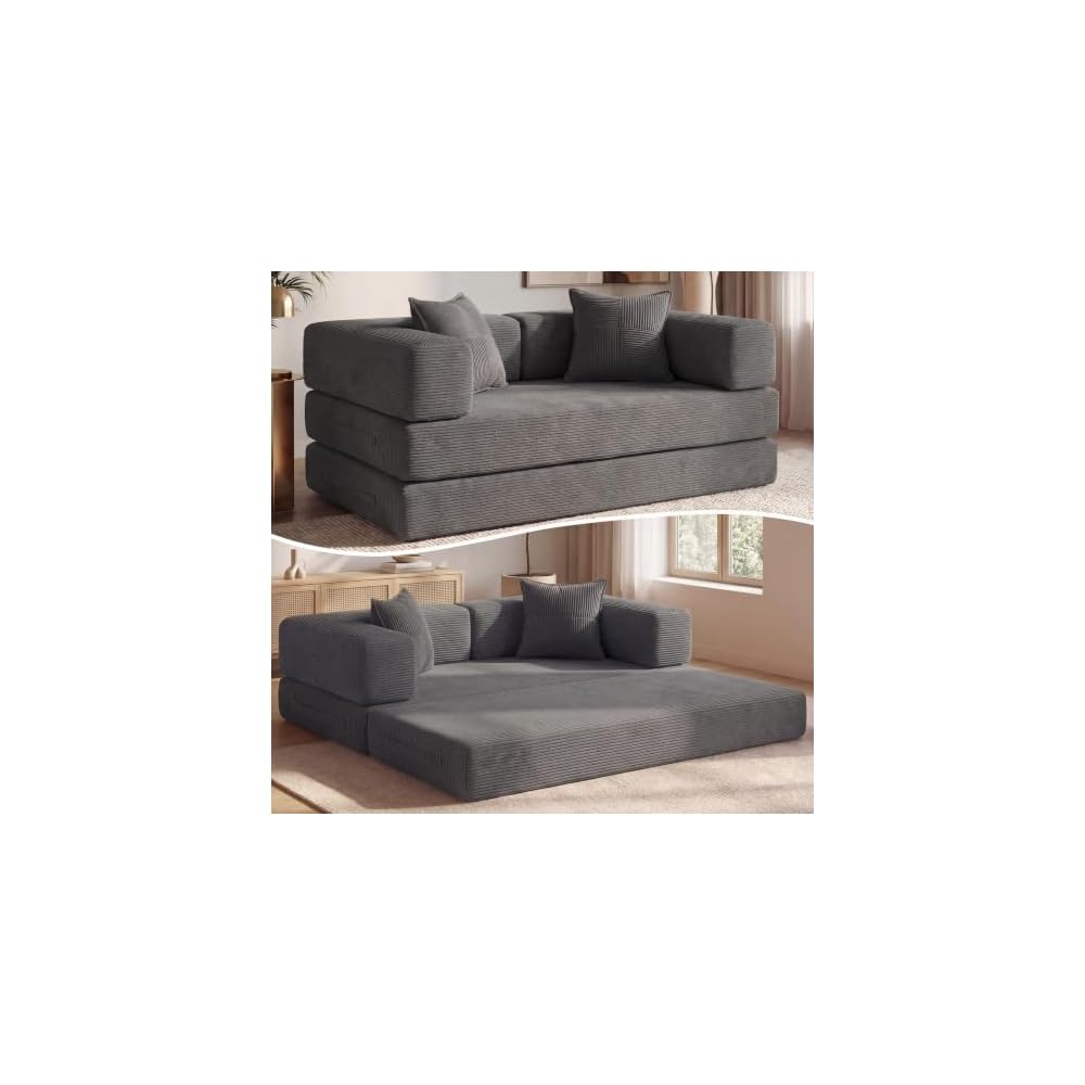63" Convertible Futon Sofa Bed Boneless Couch for Living Room