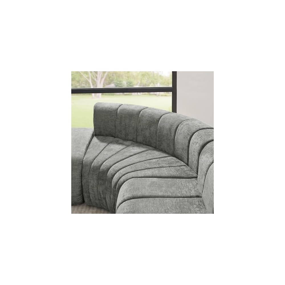 Modular Chenille Sectional Sofa with Curved L-Shape Design & Detachable Ottoman, Soft High-Density Fabric for Living Room, Apartment, Small Space, No Assembly Required, Dark Gray