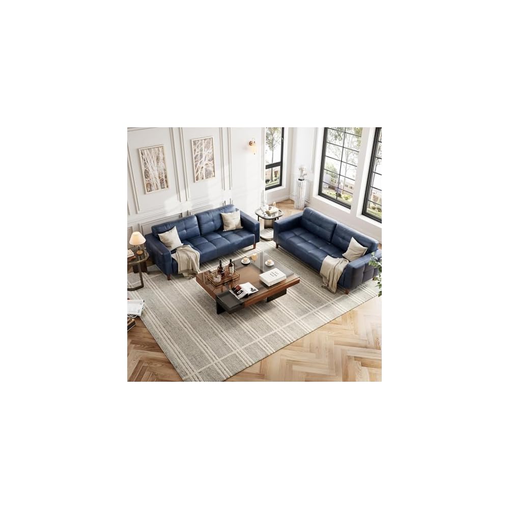 83” Blue Faux Leather Couch, 3 Seater Sofa Couches