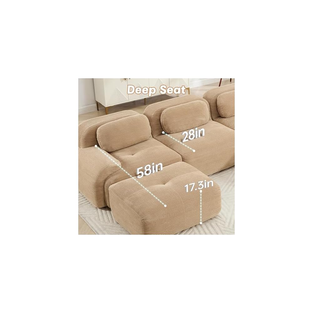 Modular Sectional Sofa Boneless Couch Corduroy Cloud Couch, Modern Deep Seat Sectional Couches for Living Room, 82" Loveseat Apartment Sofa Small Couches for Small Spaces, No Assembly(Camel)