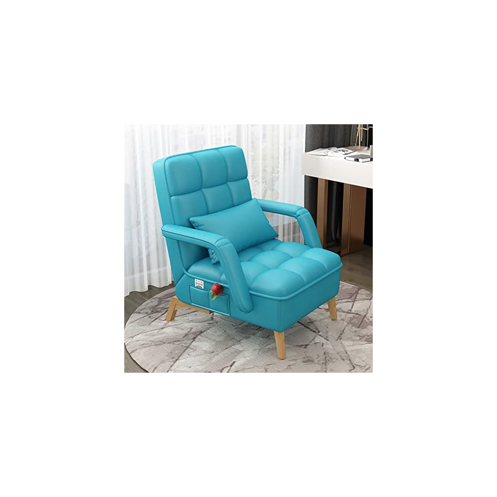 Accent Chair Living Room Chair Recliner Chair Contemporary Lounge Sofa Chair Lazy Chair Extra-Thick Upholstered Seat with Armrests Side Pocket PU Leather (Blue)