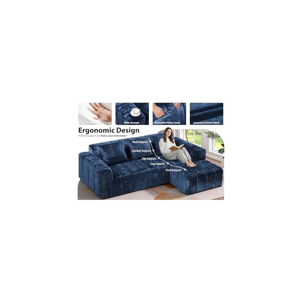 95" Modular Sectional Sofa with Chaise,Blue