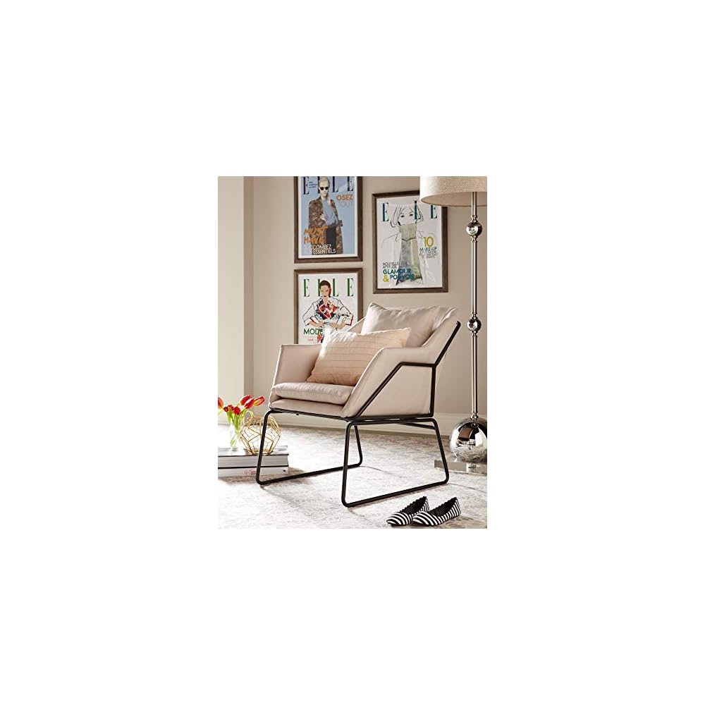 Odile Accent Chair, Plush Back Cushion, Black Metal Frame, Modern Living Room Upholstery Furniture
