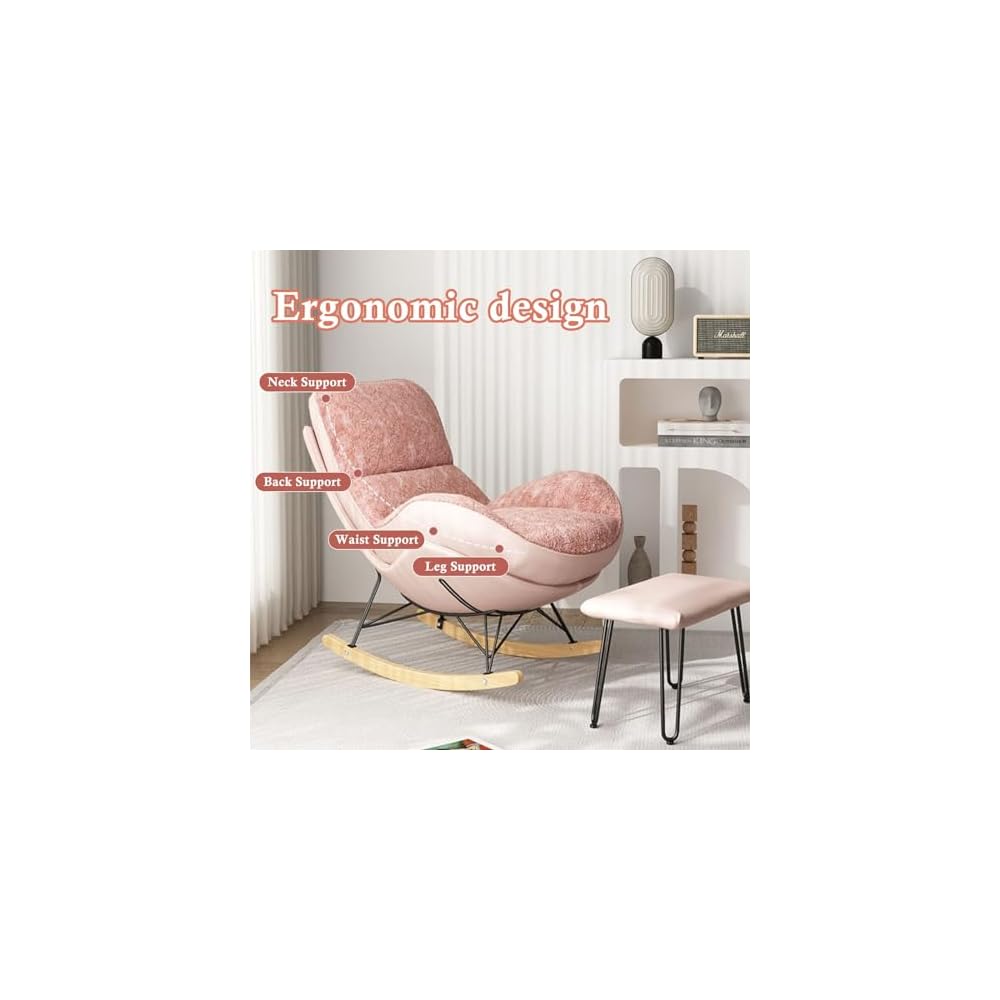 Rocker Glider Chair Rocking Chair with Ottoman Accent Upholstered Chair Modern Living Room Chair Balcony Leisure Chair Adult Sofa Chair with Thick Cushion (Color : Orange+Beige)
