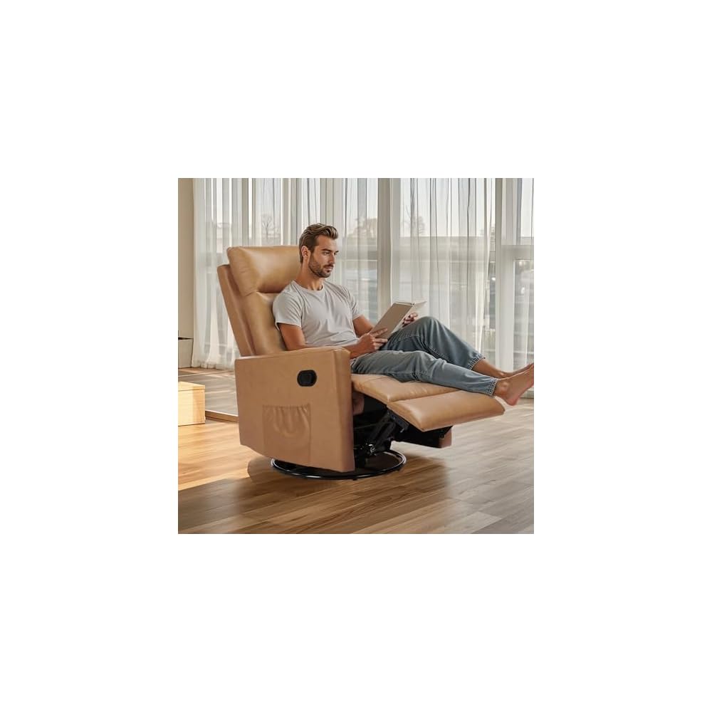 Recliner Chair, 360 Swivel Rocker Chair for Adults, Glider Rocker Recliners, Nursery Chairs for Living Room, High Back, Upholstered Deep Seat, Classical Brown