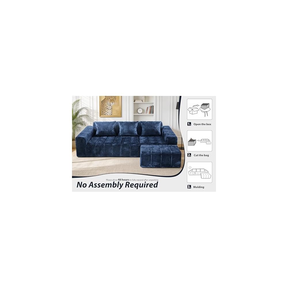 95" Modular Sectional Sofa with Chaise,Blue