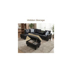 Leather 3-Piece L-Shaped Couches for Living Room, Sectional Sofa with Storage Ottoman & Movable Chaise, Modular Convertible Couch for Bedroom & Apartment, Midnight Black
