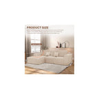 Boneless Couches for Living Room L-Shape Chaise Cloud Couch Modular Sectional 3 Pieces Deep Seat 111" Compressed Couches for Living Room Bedroom with Plush Corduroy Fabric No Assembly Required, Khaki