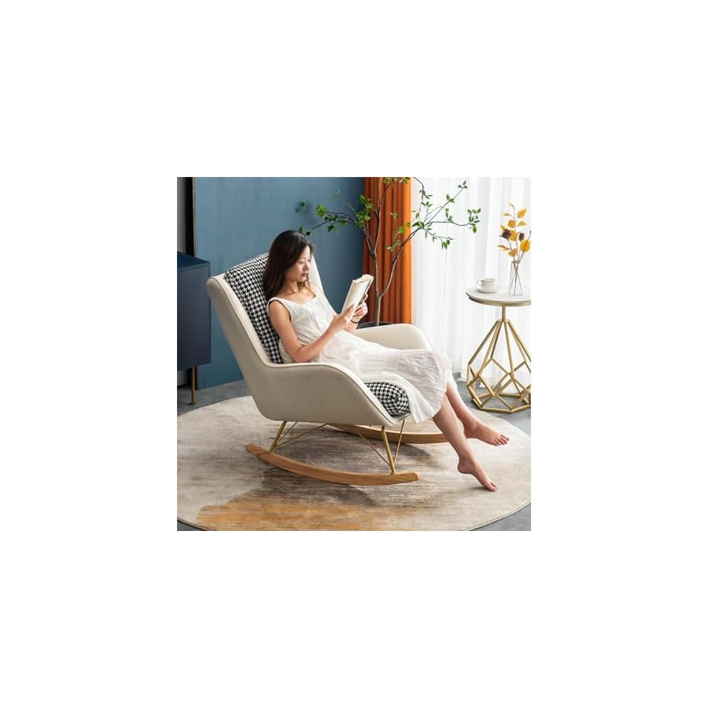 Modern Upholstered Rocking Chair with High Backrest & Armrests - Stylish Glider Chair for Living Room & Bedroom, Comfortable Green Rocking Armchair