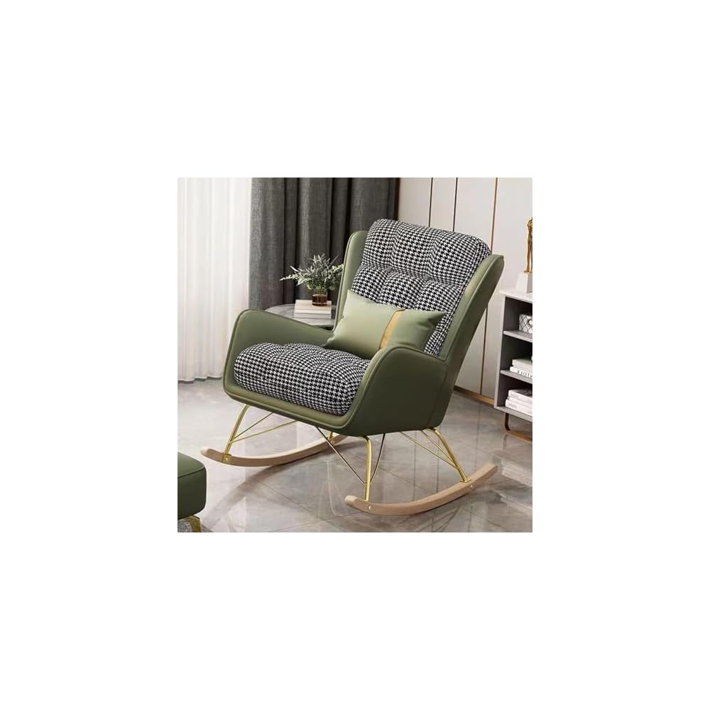 Modern Upholstered Rocking Chair with High Backrest & Armrests - Stylish Glider Chair for Living Room & Bedroom, Comfortable Green Rocking Armchair