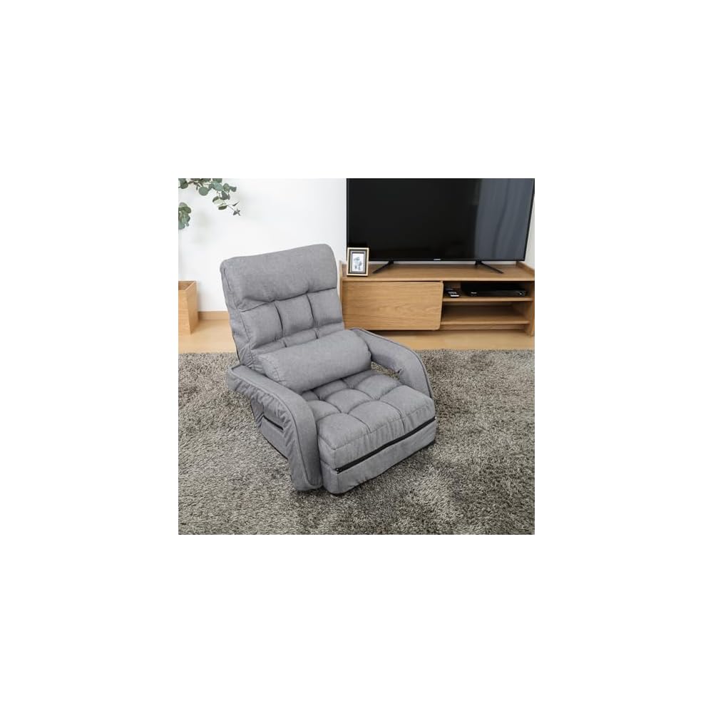 Fuji Boeki 60283 Chair Single Seater Sofa, 42 Tiers Gear, Reclining Function, 4-Way Seat Cushion, Cot, Ottoman, Width 26.4 x Depth 22.8 x Height 27.6 x Height 27.6 inches (67 x 58 x 70 cm), Gray