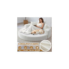 67" Convertible Sleeper Sofa Bed Upholstered Round, White Boneless Folding Sofa Bed Couch for Living Room Oversized Round Reading Chair for Bedroom Apartment