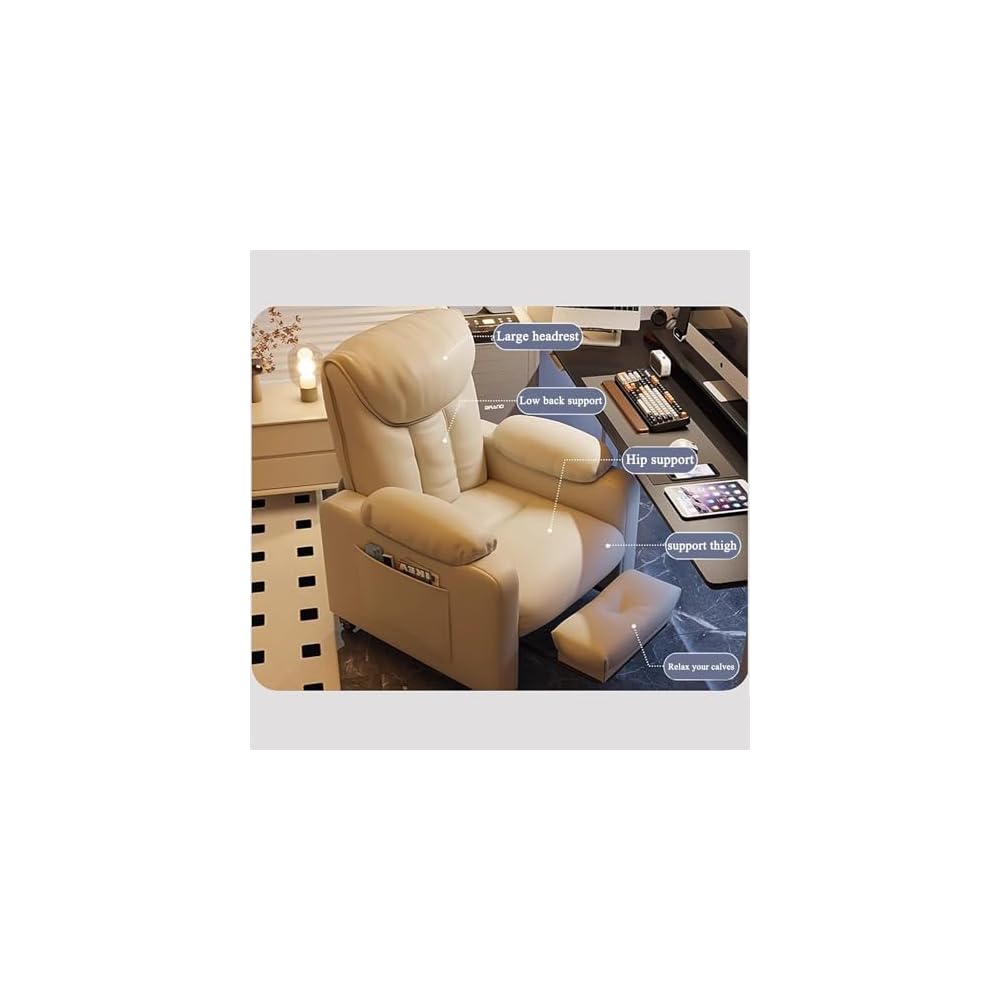 PU Leather Recliner Chair Simple Style Exquisite Furniture Genuine Leather Cigar Chair Beanbag Sofa Leisure Computer Gaming Single Sofa Chairs Minimalist Luxury for Household Use Bedroom(Slide+Pedal