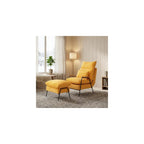 Accent Recliner Chair with Ottoman, Modern Fabric Armchair, Upholstered Sofa Bed for Living Room Bedroom, Small Space 4055 (Black Frame, Brown)