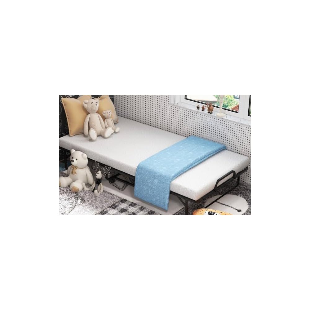 75''x46'' Folding Bed with Mattress for Adults, Large Size Rollaway Folded Bed for Hospital/School/Living Room, Sturdy Frame, Big Space, Comfortable Sleep