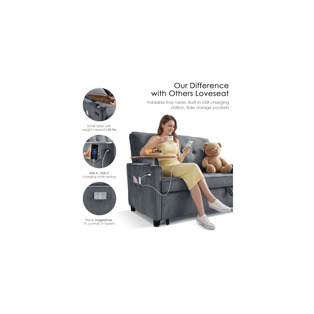 55'' Sleeper Sofa Bed, Convertible Pull Out Couch(Darkgrey)