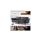 83" Faux Leather Futon Sofa Bed,Convertible 3-Seater Leather Couch(Black)