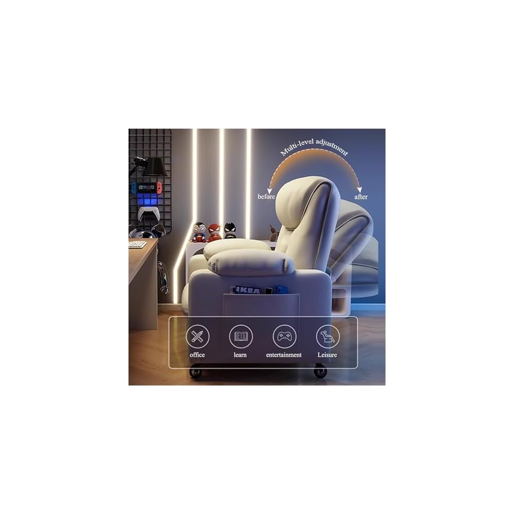 PU Leather Recliner Chair Simple Style Exquisite Furniture Genuine Leather Cigar Chair Beanbag Sofa Leisure Computer Gaming Single Sofa Chairs Minimalist Luxury for Household Use Bedroom(Slide+Pedal