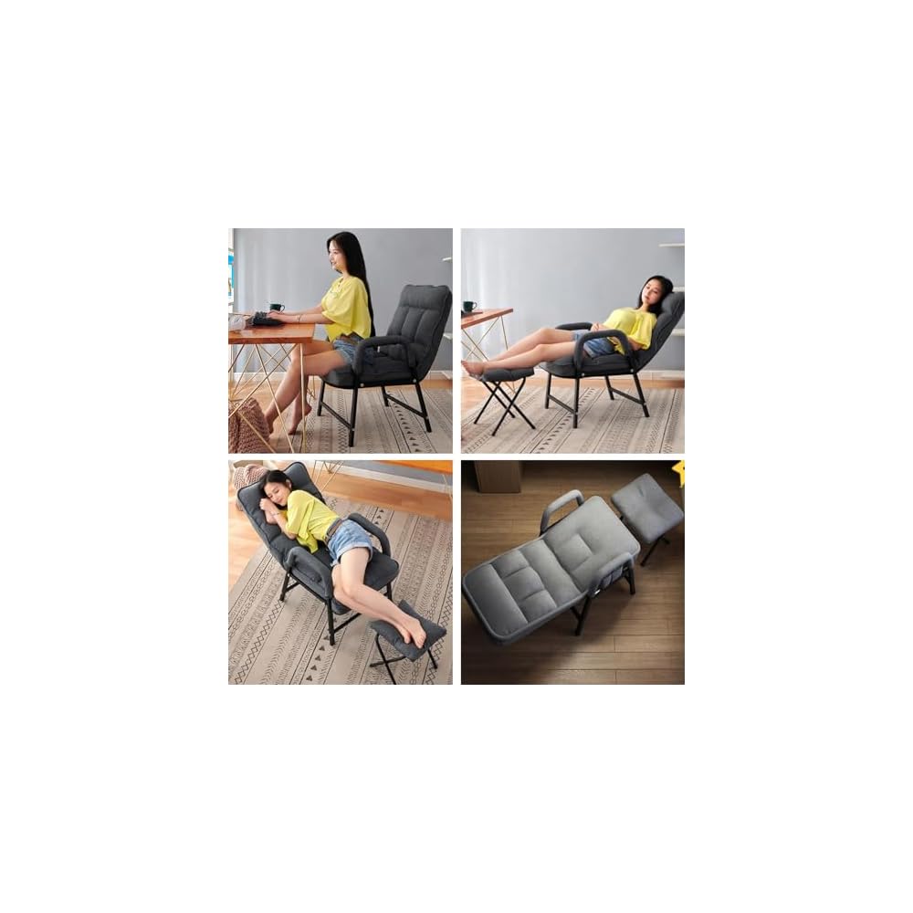 Modern Adjustable Backrest Loun Chair with Metal e – Comfortable Armchair with Footrest and Side kets for Living Room and Bedroom