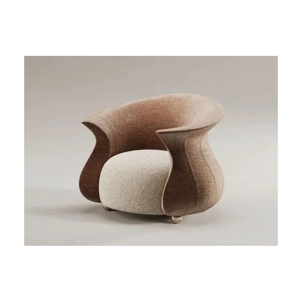 Beige Curved Accent Chair with Sculptural Arms and Cushioned Seat