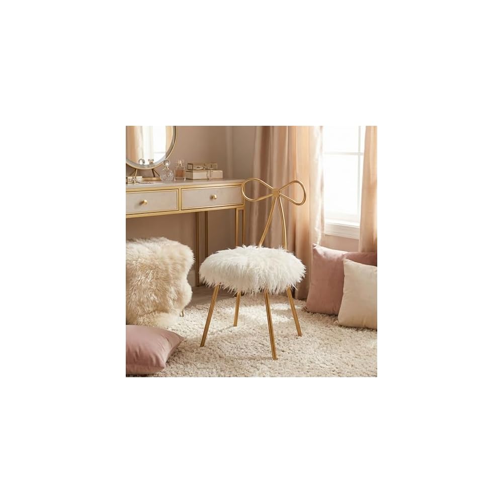 Tilly Accent Chair with Bow Detail, White Faux Fur